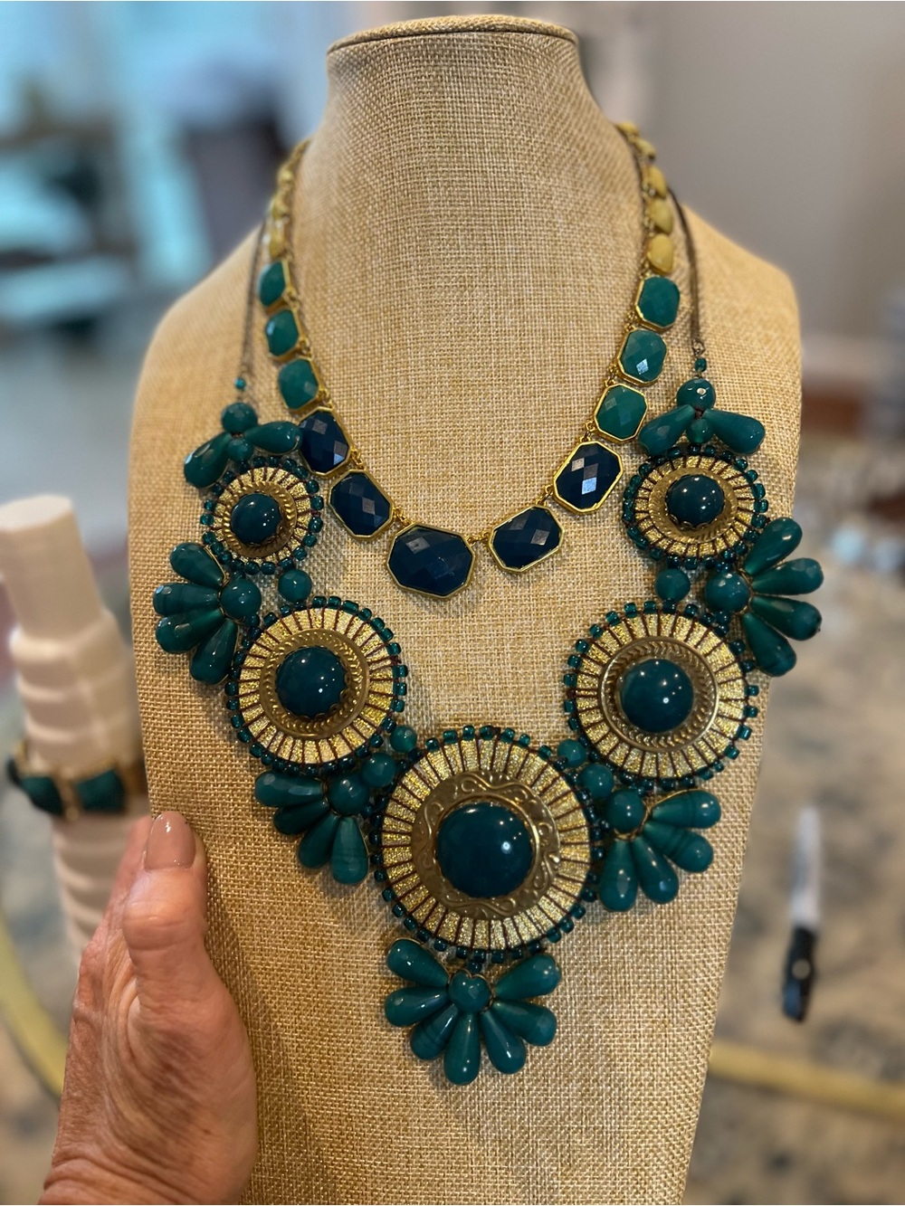Teal & Gold Statement Necklace Lot 💙✨ - Picture 8 of 11